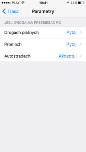 Menu Parametry